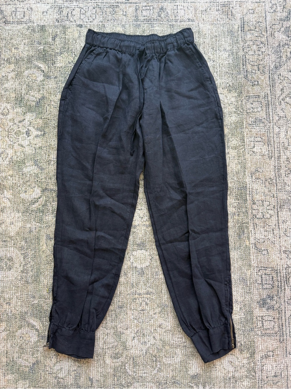 NWOT Johnny Was 100% Linen Black Pants Joggers High Waist Flowy Casual XS